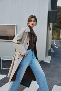 Petite Studio's Liam Reversible Cotton Trench Coat in Beige and Chocolate