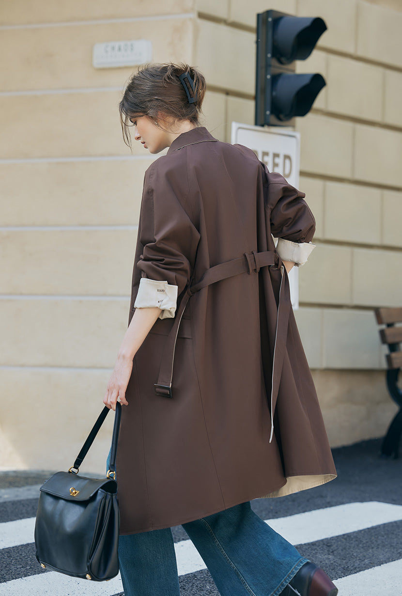 Petite Studio's Liam Reversible Cotton Trench Coat in Beige and Chocolate