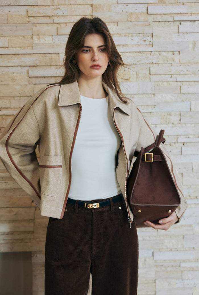 Petite Studio's Emmette Cropped Cotton Jacket in Light Khaki