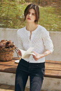 Petite Studio's Hannah Cashmere Cotton Blend Cardigan in Ivory