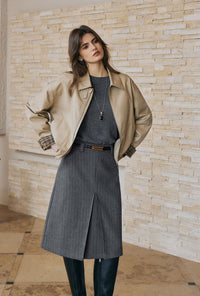 Petite Studio's Anora Cropped Bomber Cotton Jacket in Camel
