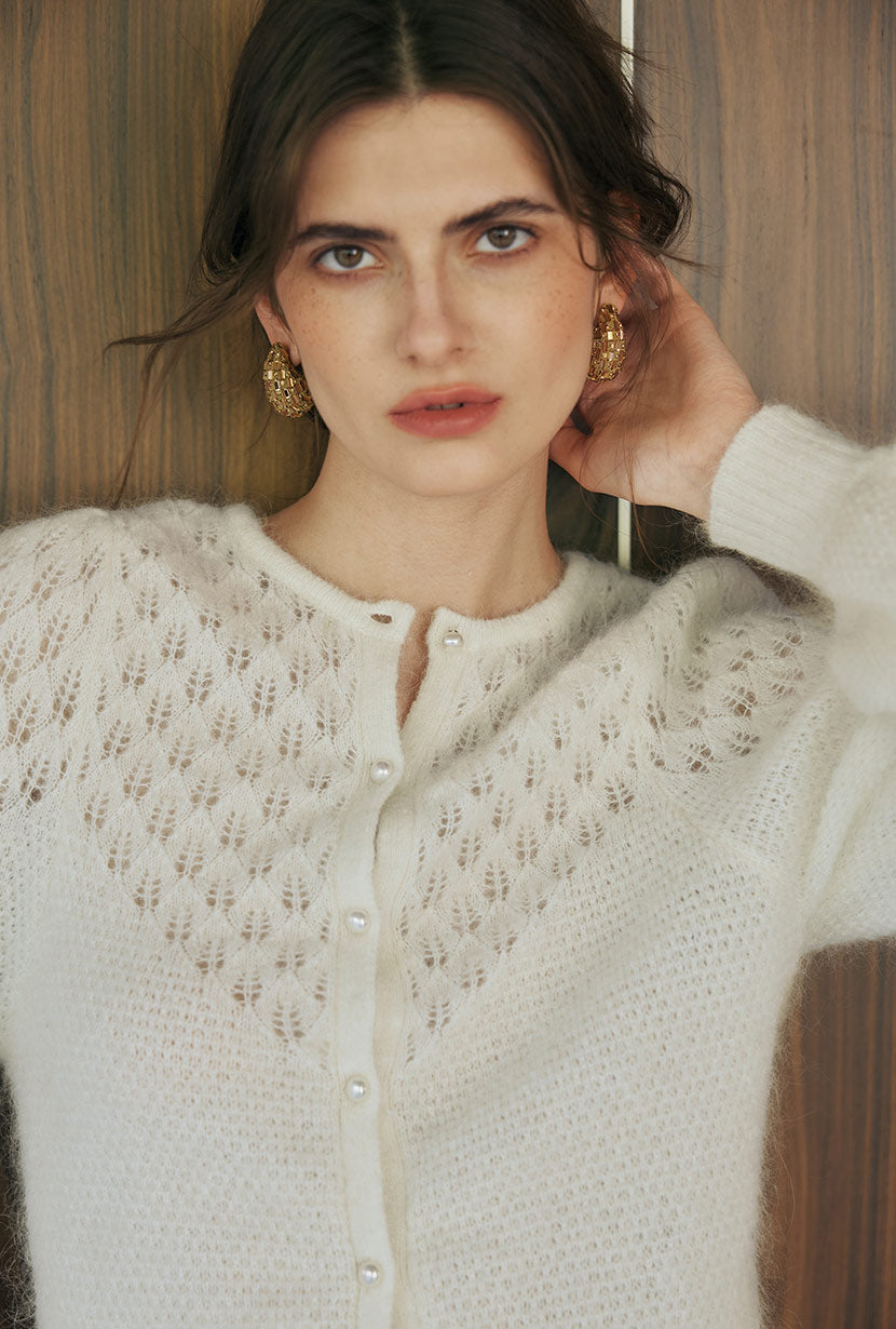 Petite Studio's Nathan Mohair-Blend Wool Cardigan in Ivory