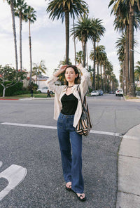 Petite Studio's Odilia Mid Rise Straight Leg Jeans in Mid Indigo 