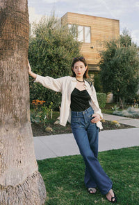 Petite Studio's Odilia Mid Rise Straight Leg Jeans in Mid Indigo 
