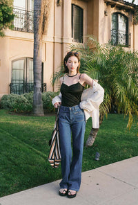 Petite Studio's Odilia Mid Rise Straight Leg Jeans in Mid Indigo 