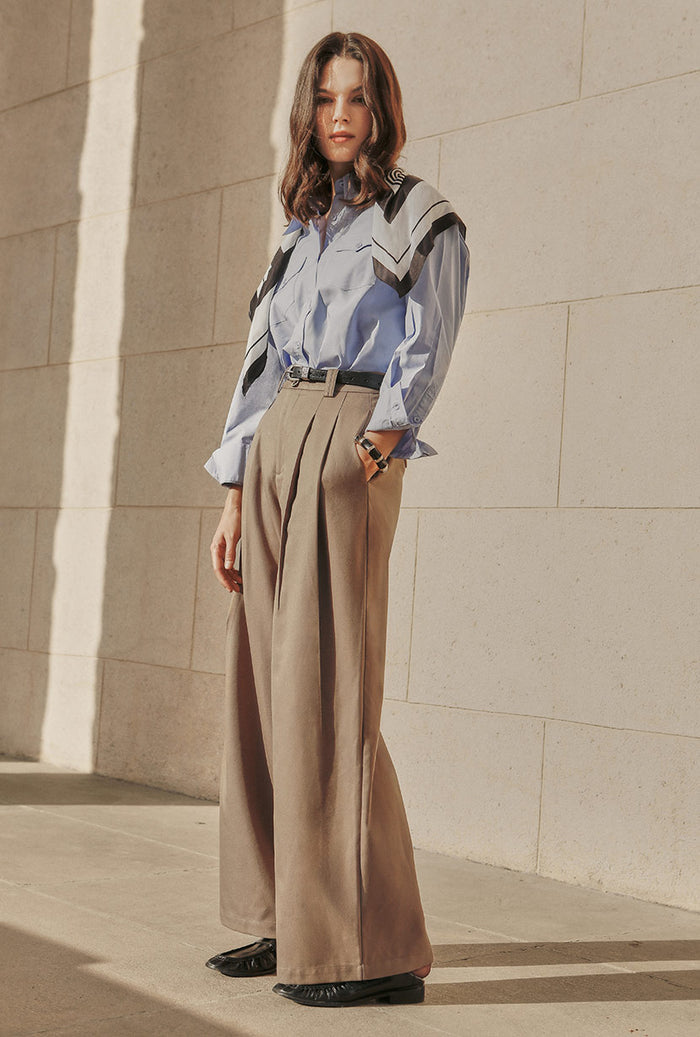 Petite Studio's Carlo Wool Blend Wide Pants in Camel