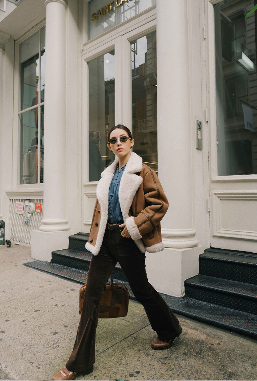 Petite Studio's Cody Curdoroy Flared Pants in Brown