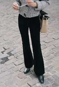 Petite Studio's Cody Corduroy Flared Pants in Black