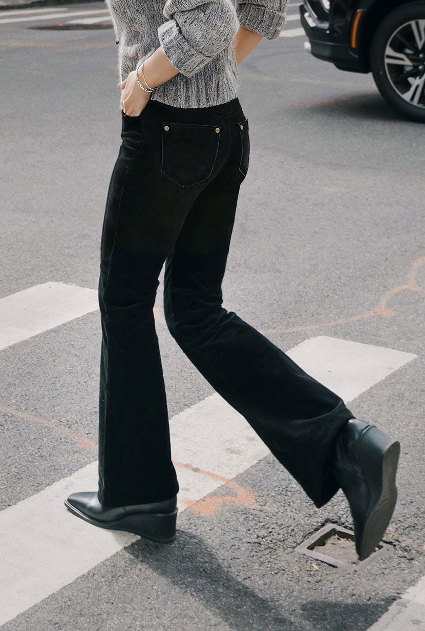 Petite Studio's Cody Corduroy Flared Pants in Black
