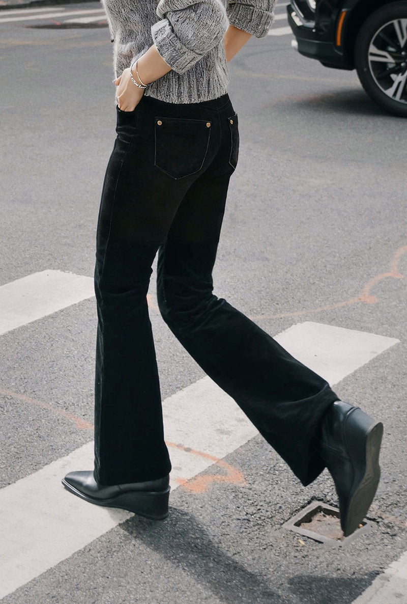 Petite Studio's Cody Corduroy Flared Pants in Black