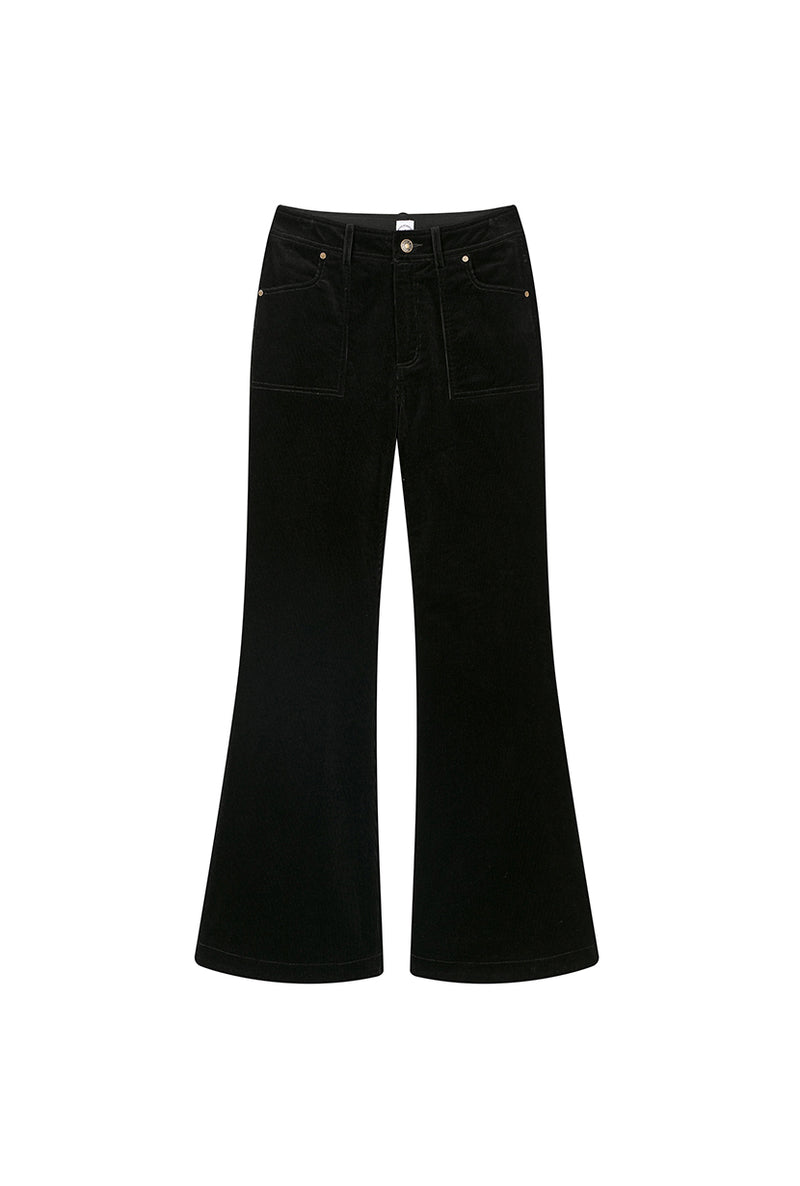 Petite Studio's Cody Corduroy Flared Pants in Black
