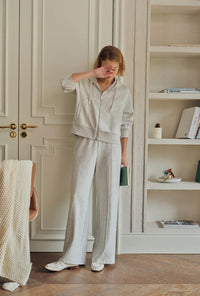Petite Studio's Chase Cotton Straight Leg Pants in Heather White