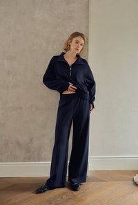 Petite Studio's Chase Cotton Straight Leg Pants in Navy