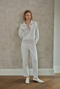 Petite Studio's Corey Cotton Tapered Pants in Heather White