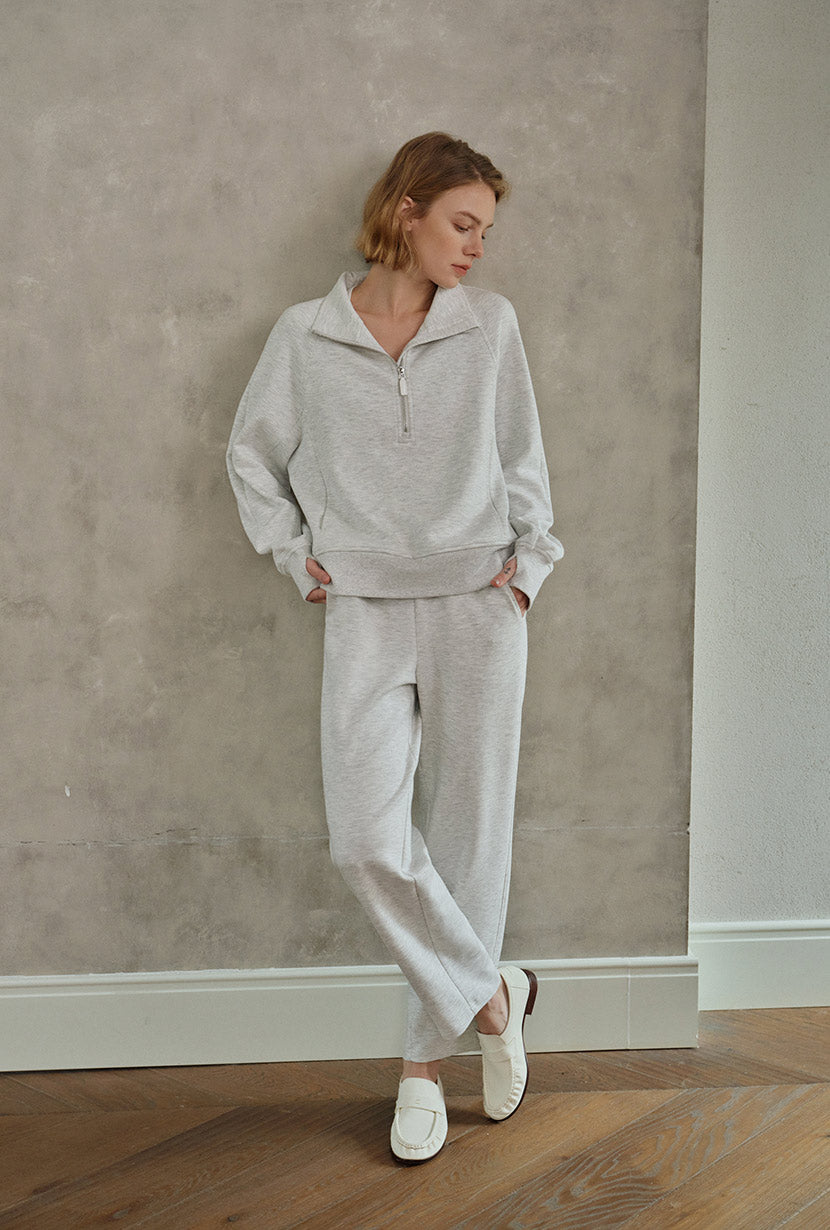 Petite Studio's Corey Cotton Tapered Pants in Heather White