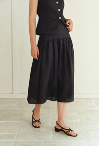 Petite Studio's Atticus Linen Midi Skirt in Black