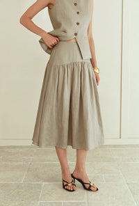 Petite Studio's Atticus Linen Midi Skirt in Sand