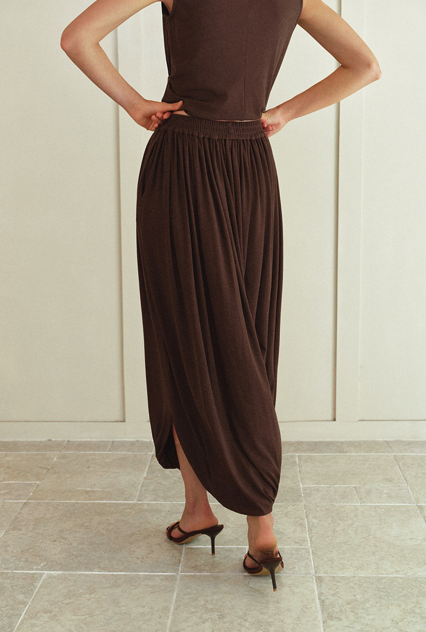 Petite Studio's Quentin Jersey Cotton Cocoon Skirt in Chocolate