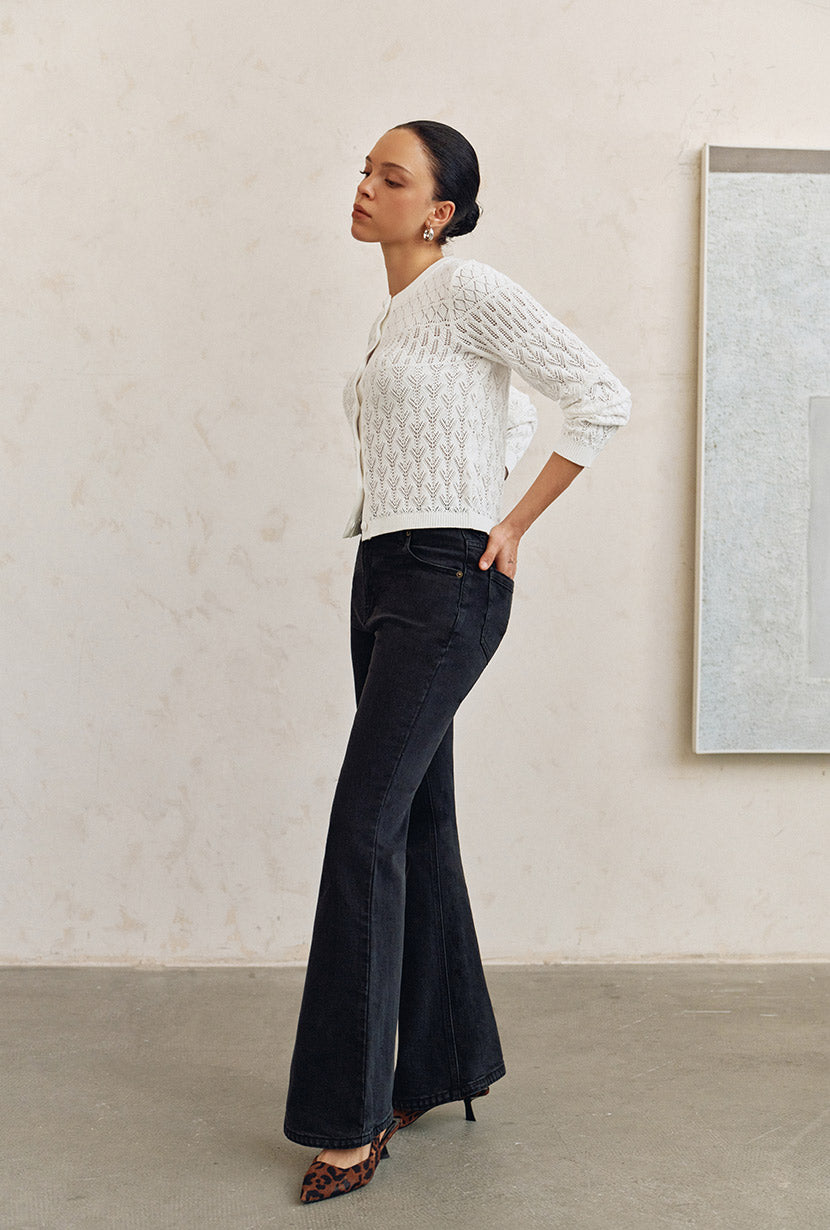 Petite Studio's Asher Mid-Rise Flared Jeans in Black