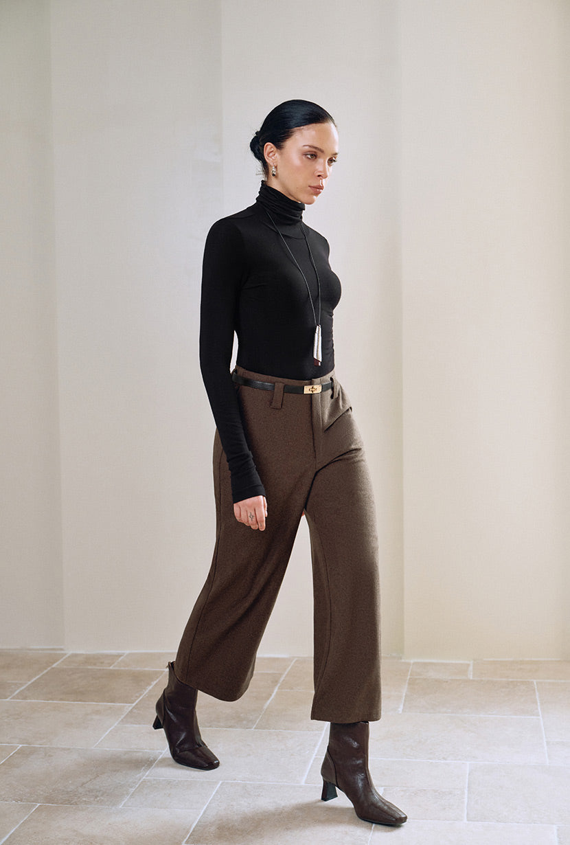 Petite Studio's Parker Cropped Wool Pants in Brown