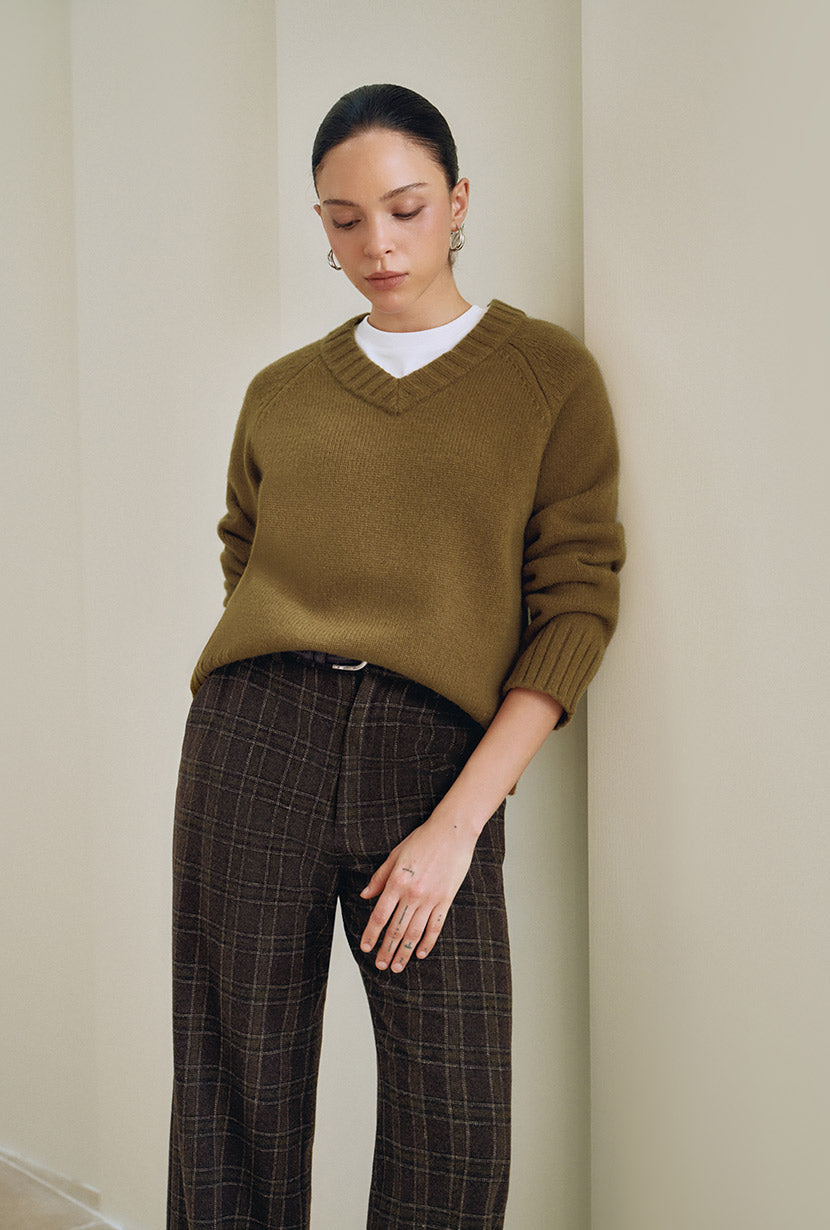 Petite Studio's Dylan Straight Wool Pants in Plaid