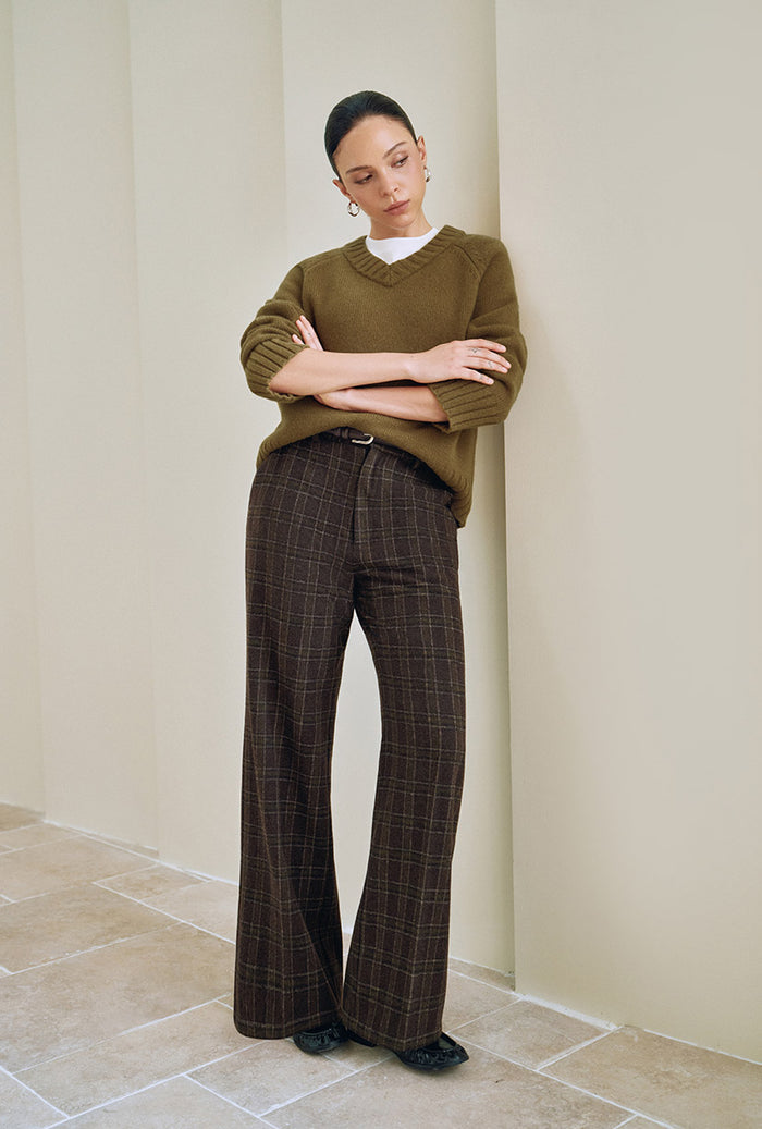 Petite Studio's Dylan Straight Wool Pants in Plaid