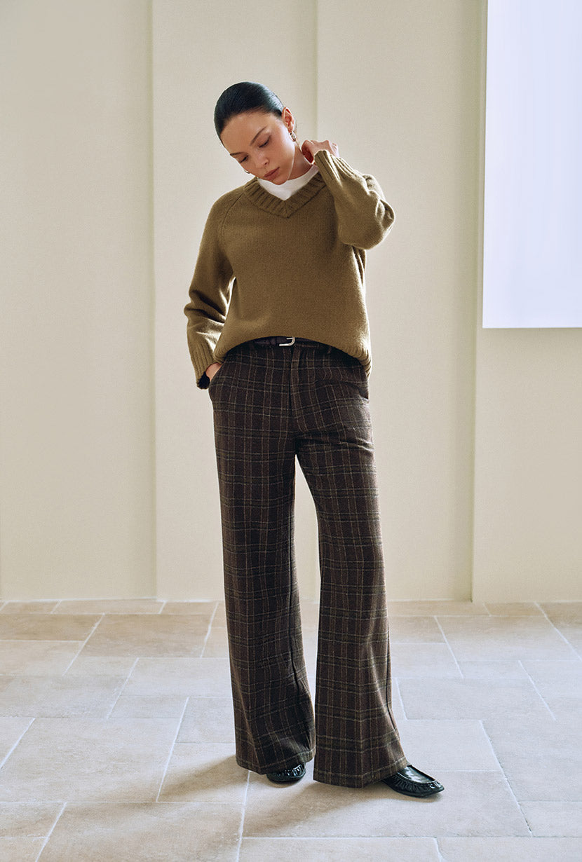 Petite Studio's Dylan Straight Wool Pants in Plaid