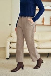 Petite Studio's Sawyer Cropped Wool Pants in Light Camel