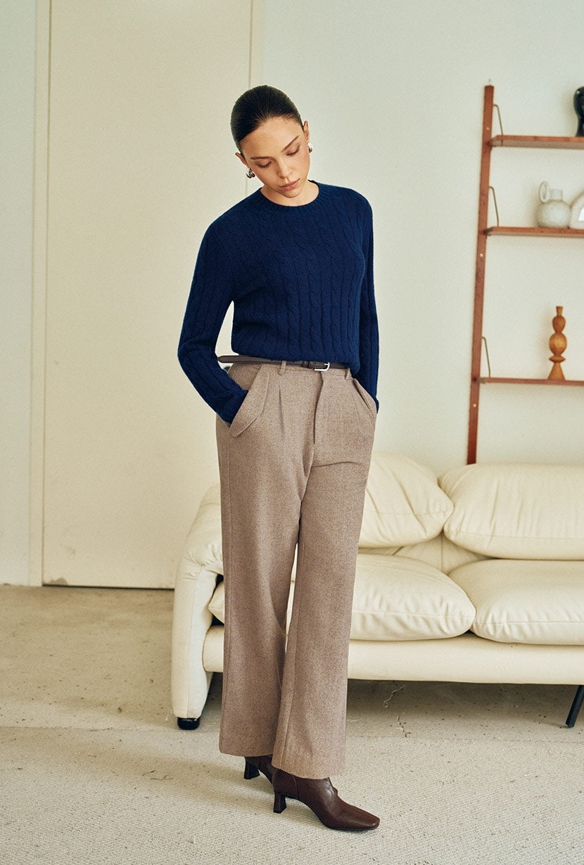 Petite Studio's Sawyer Cropped Wool Pants in Light Camel