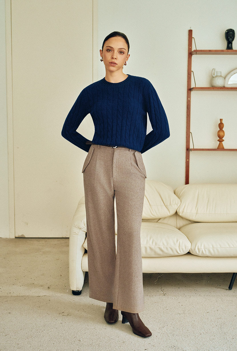 Petite Studio's Sawyer Cropped Wool Pants in Light Camel