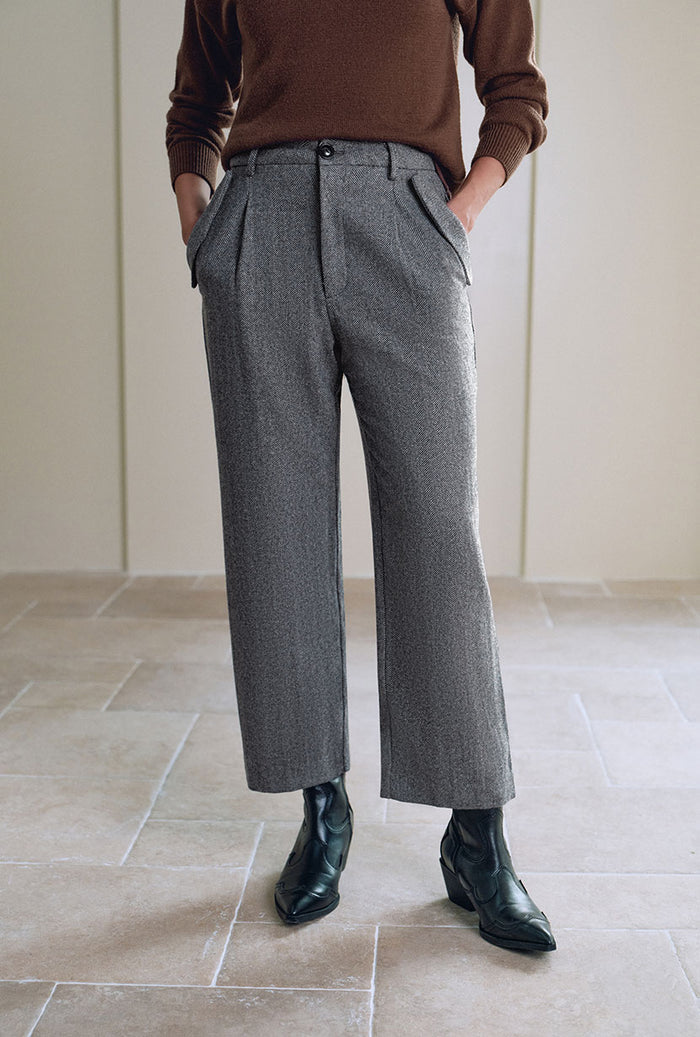 Petite Studio's Sawyer Cropped Wool Pants in Charcoal