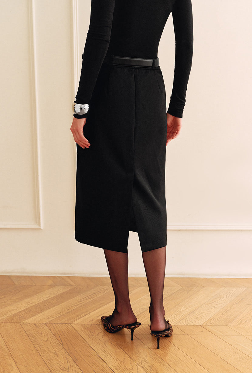 Petite Studio's Rocco Wool Midi Skirt in Black