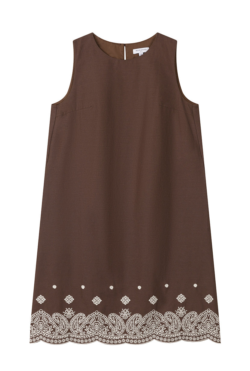 Petite Studio's Gorgie Embroidered Dress in Chocolate