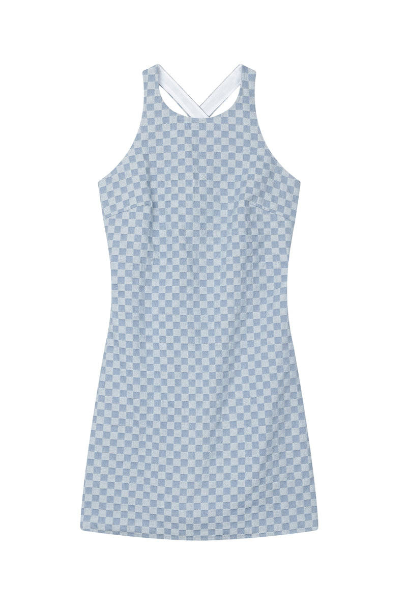 Petite Studio's Renee Knit Dress in Denim Checkered