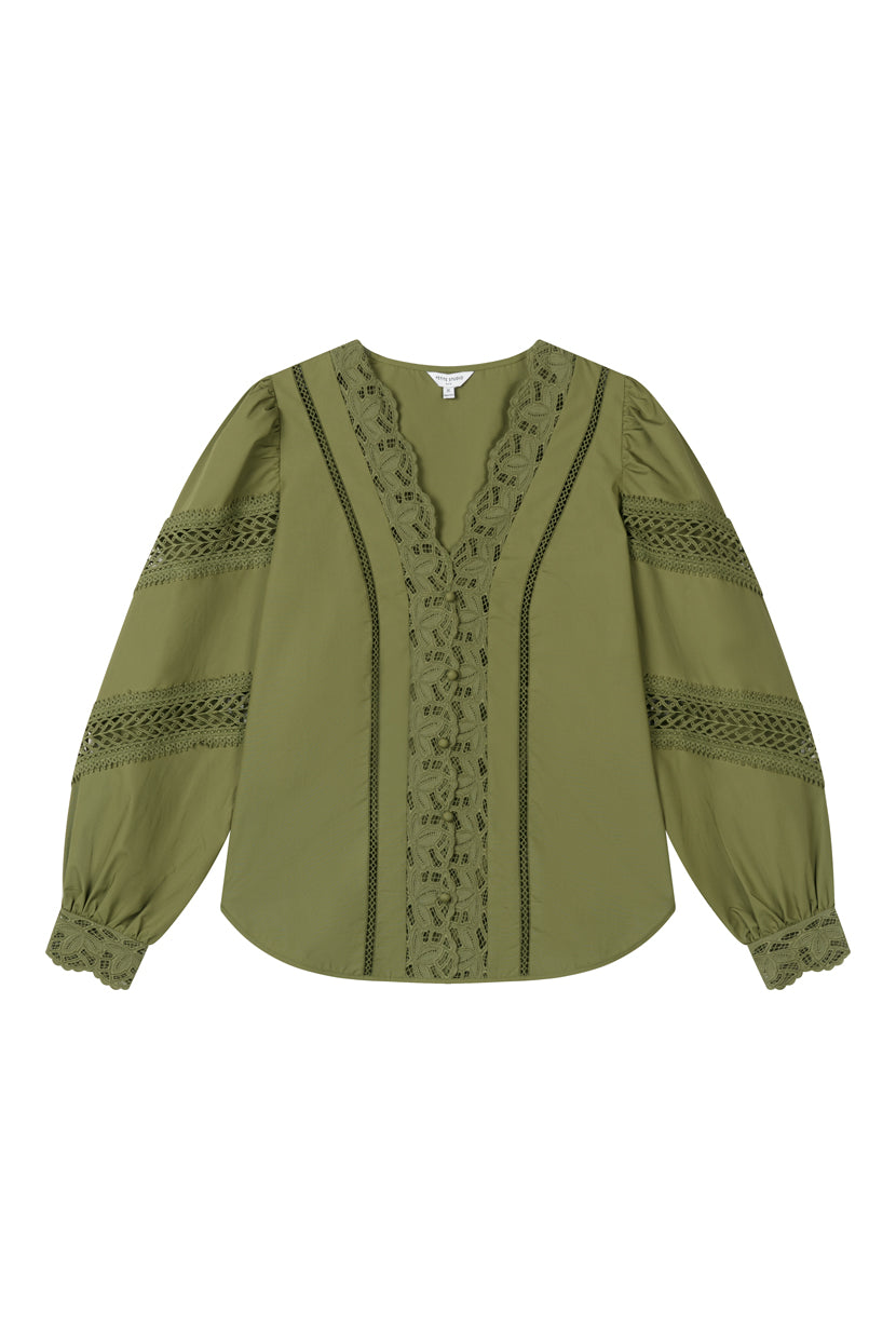 Petite Studio's Drew Cotton Blouse in Green 
