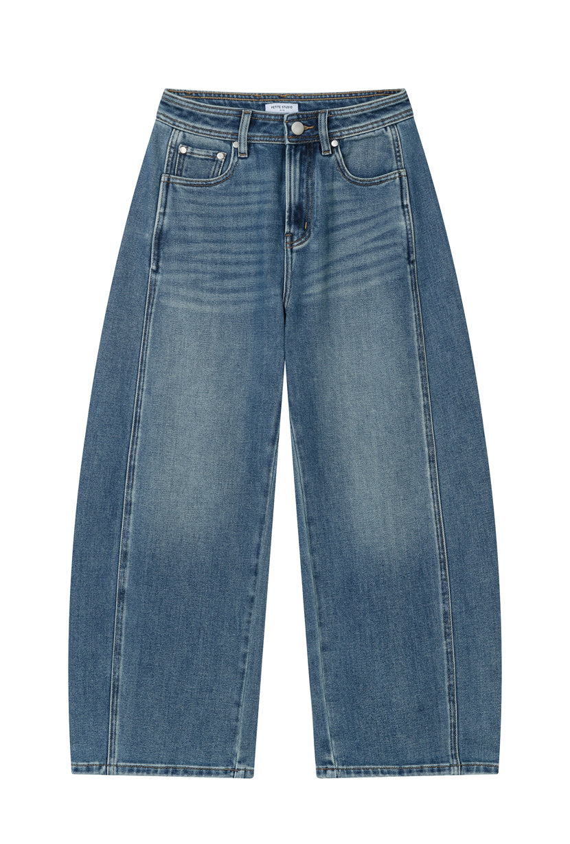 Petite Studio's Evie Mid-Rise Barrel Jeans in Vintage Blue