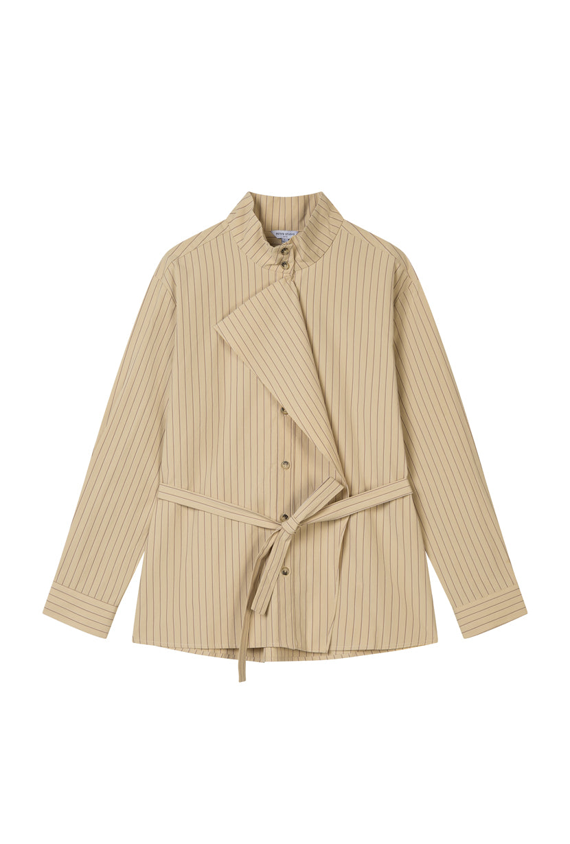 Petite Studio's Alexie Cotton Robe Shirt in Khaki Striped