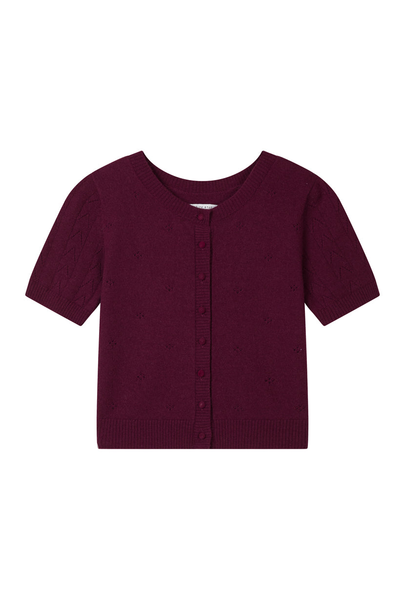 Petite Studio's Basti Reversible Merino Wool Cardigan in Burgundy 