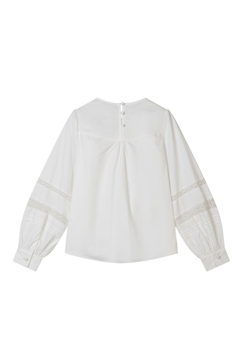 Petite Studio's Julian Appliqué Cotton Blouse in Ivory