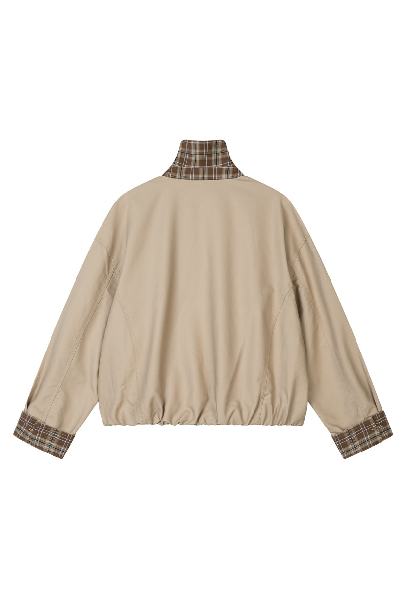 Petite Studio's Anora Cropped Bomber Cotton Jacket in Camel