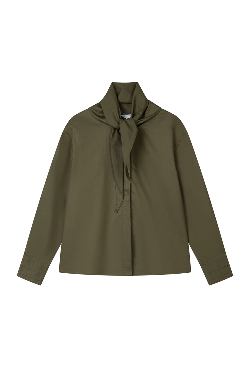 Petite Studio's Finn Cotton Scarf Shirt in Moss Green