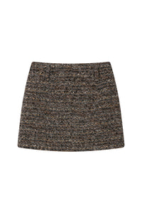 Petite Studio's Ashton Mini Wool Tweed Skirt in Charcoal 