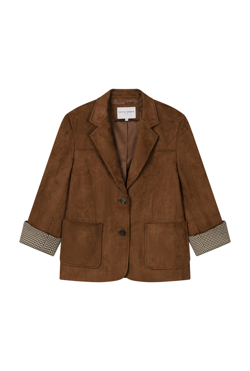 Petite Studio's Dominique Oversized Suede Blazer in Caramel