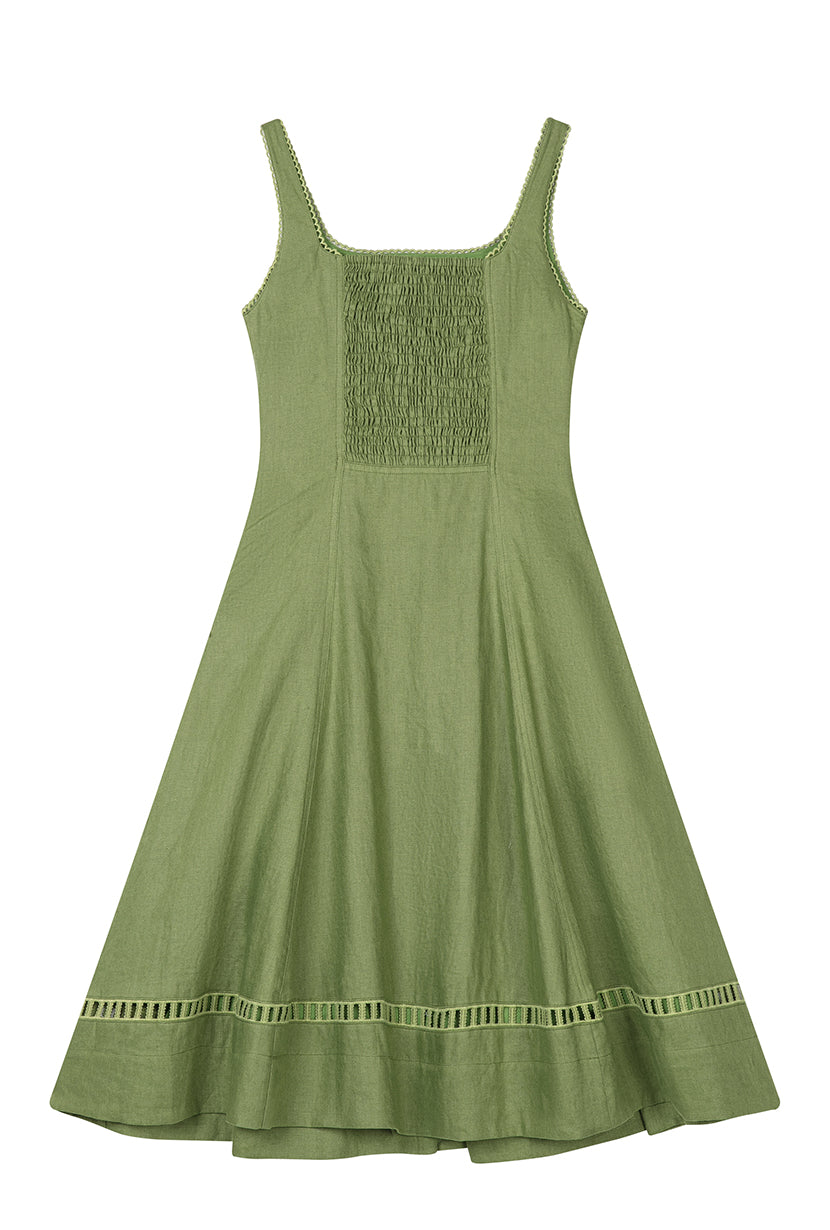 Petite Studio's Fenton Panel Linen Dress in Green
