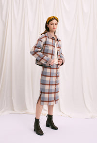 Petite Studio's oversized Stockholm Reversible Wool Jacket in Blue Plaid