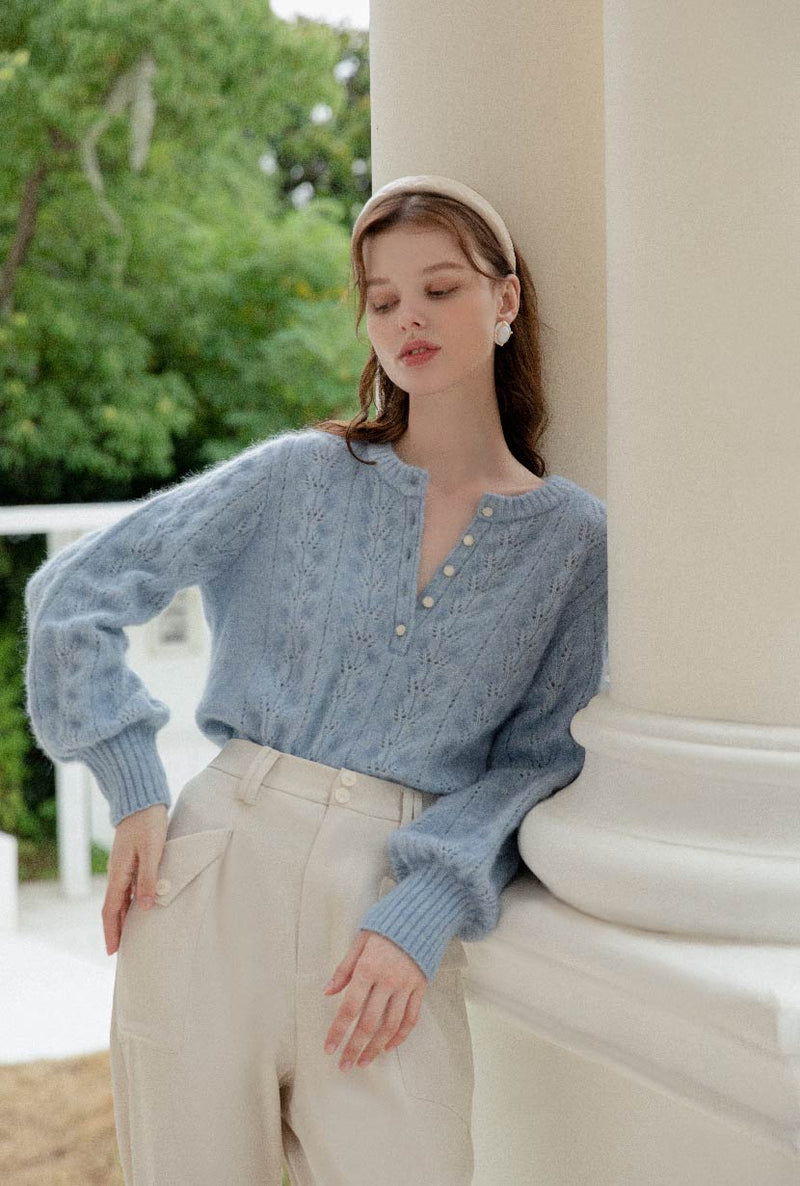 Petite Studio's Paisley Mohair Sweater in Dusty Blue