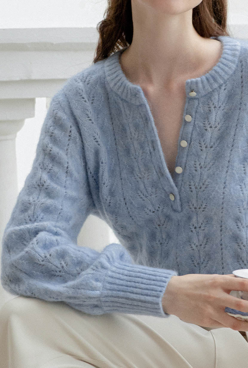 Petite Studio's Paisley Mohair Sweater in Dusty Blue